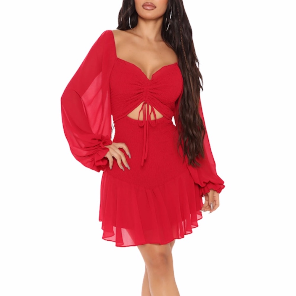 Fashion Nova Date Night Smocked Red Mini Dress